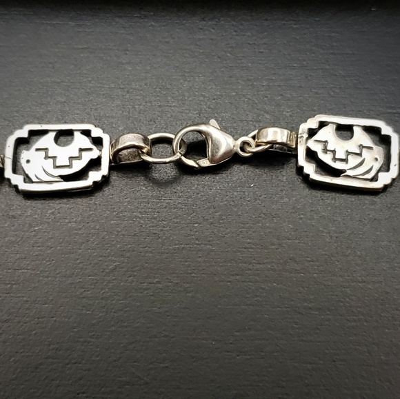 Sterling Silver 925 Native American Shube Thunderbird Turquoise Link Necklace - Picture 6 of 11